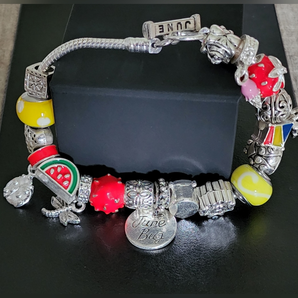Willabee & Ward Toggle Charm Bracelet JUNE Ladybug Strawberry Watermelon Kite 🍓